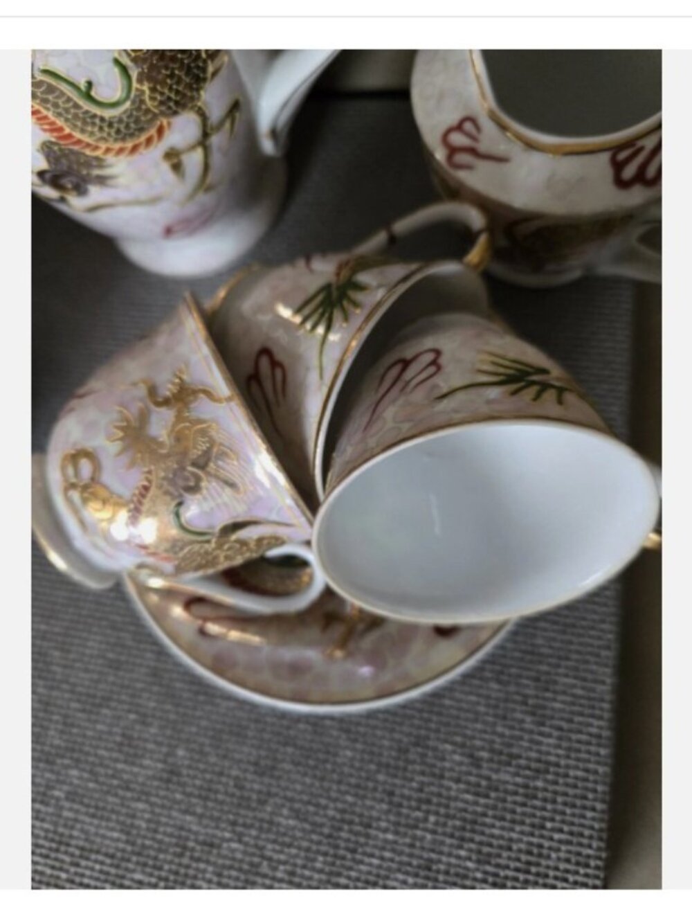 Tea Set Porcelain hand-painted dragon pattern in raised paint Made in Japan - Picture 5 of 11